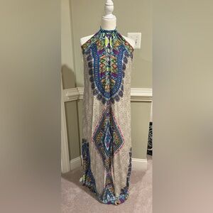 Flying Tomato Blue, Green and Pink Patterned Maxi Halter Dress, MEDIUM